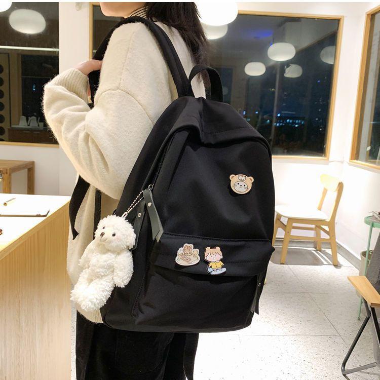 

Backpack Shoulder Solidcolor Bag High School Students Junior High Gift Unisex чёрный