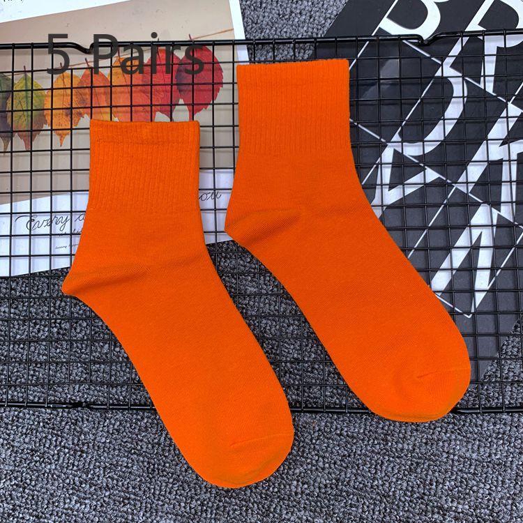 5 Pairs of Tide Solid Colour College Style Sports Mid-calf Cotton Socks Men and Women Couples Short Socks