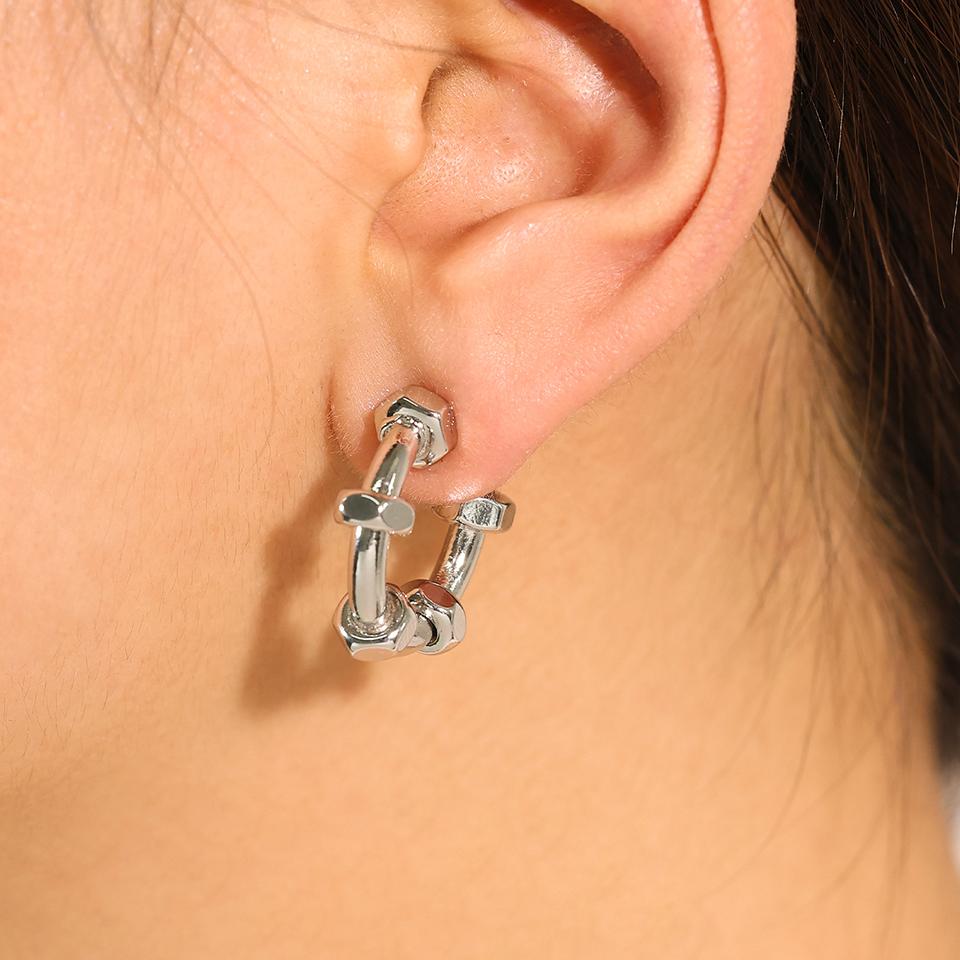 ZAKOL Personalized Nail Shape CC Earrings for Women New Fashion Punk Stainless Steel Hoop Earring Zircon Gift