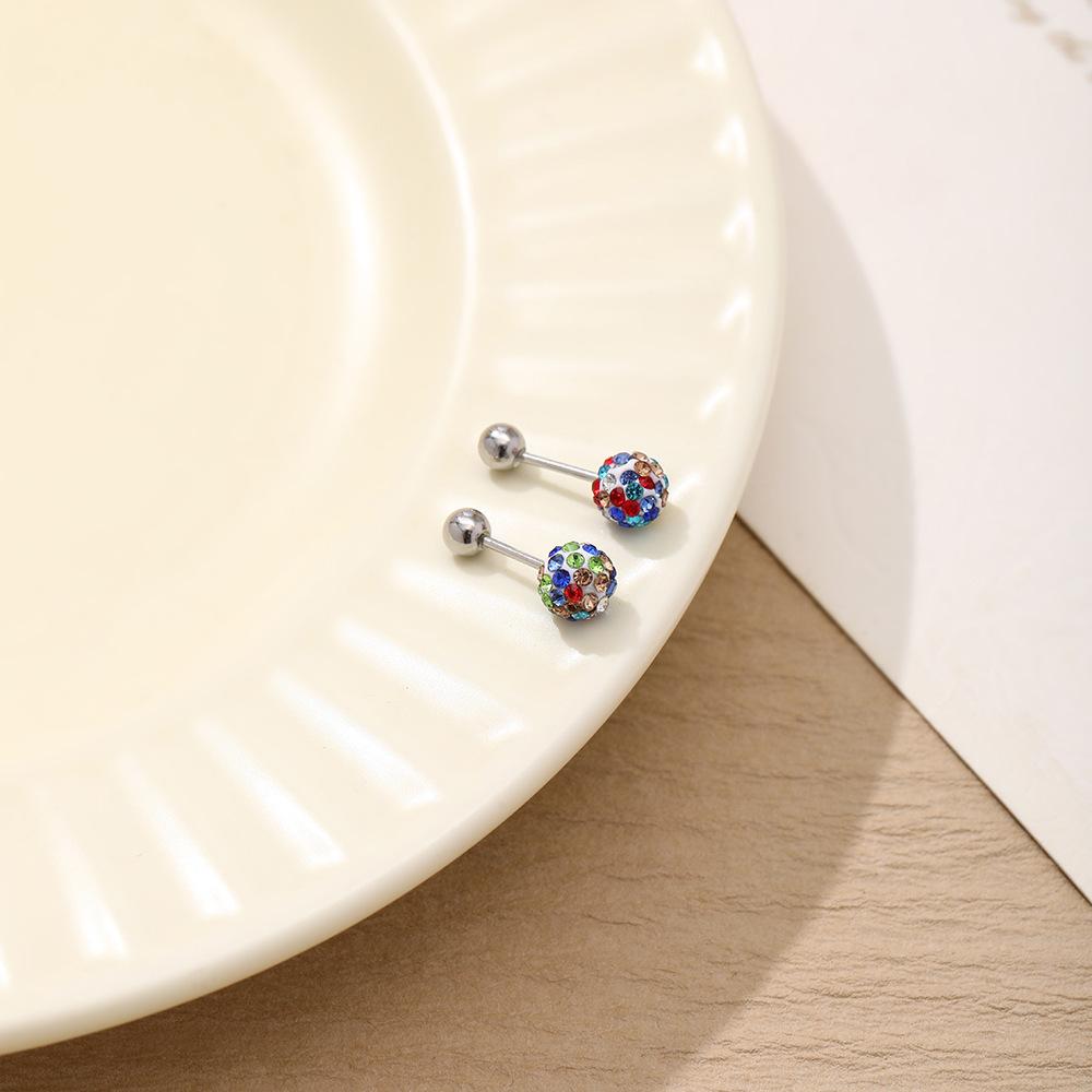 Geometric Simplicity, Light Luxury Stud Earrings, Double Ball Super Flash Full Diamond Stainless Steel Earrings, Daily Niche Earrings.