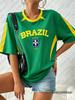 2026 Sommer Neues Brasilien T-Shirt Für Damen Rundhalsausschnitt Patchwork Kurzarm Oversized Streetwear Sport Fußballtrikot Y2K Lockere Oberteile