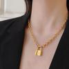 Stylish Thick Chain Lock Necklace for Women - European & American Influencer Inspired Layered Collarbone Statement Piece
