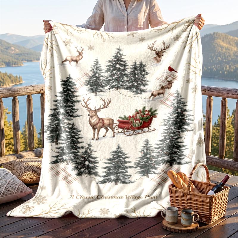 Christmas Flannel Throw Blanket Soft Warm Cozy For Sofa Bed Indoor Home Use Great Holiday Gift