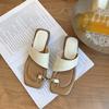 Hand-woven Flat-bottomed Sandals 2025 Summer Breathable Gold Buckle Square Head Set Toe Slippers Women's Slippers Outdoor Cool Slippers