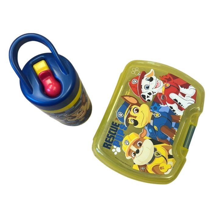 Paw Patrol Children's Meal Set with Lunch Box and 420ml Plastic Yellow Water Bottle for School and Outings