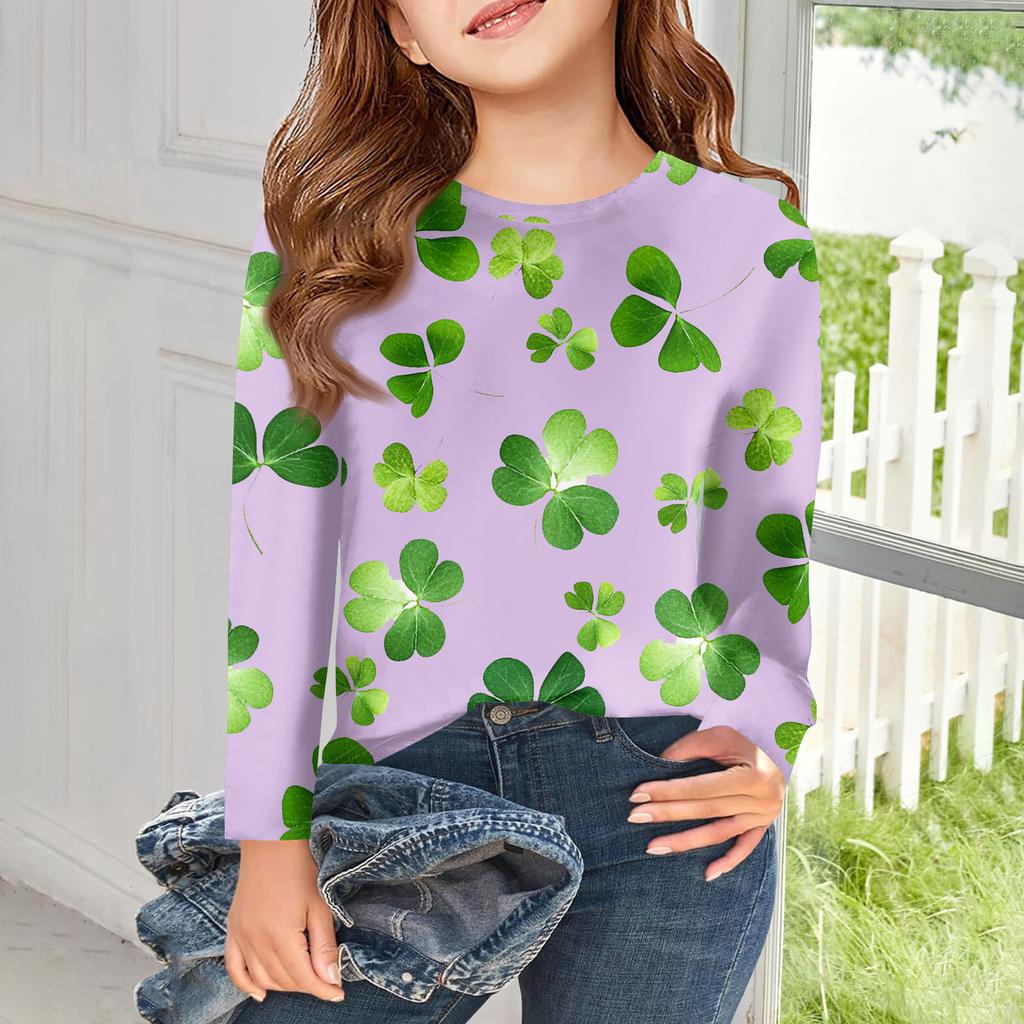Girls Long Sleeve T Shirts Kids Fall Tops Crewneck Printed Basic Tees Saint Patrick's Day