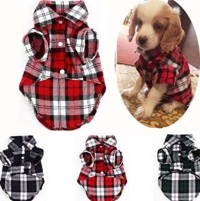 Pet Dog Puppy Plaid T-Shirt Lapel Coat Cat Jacket Clothes Apparel