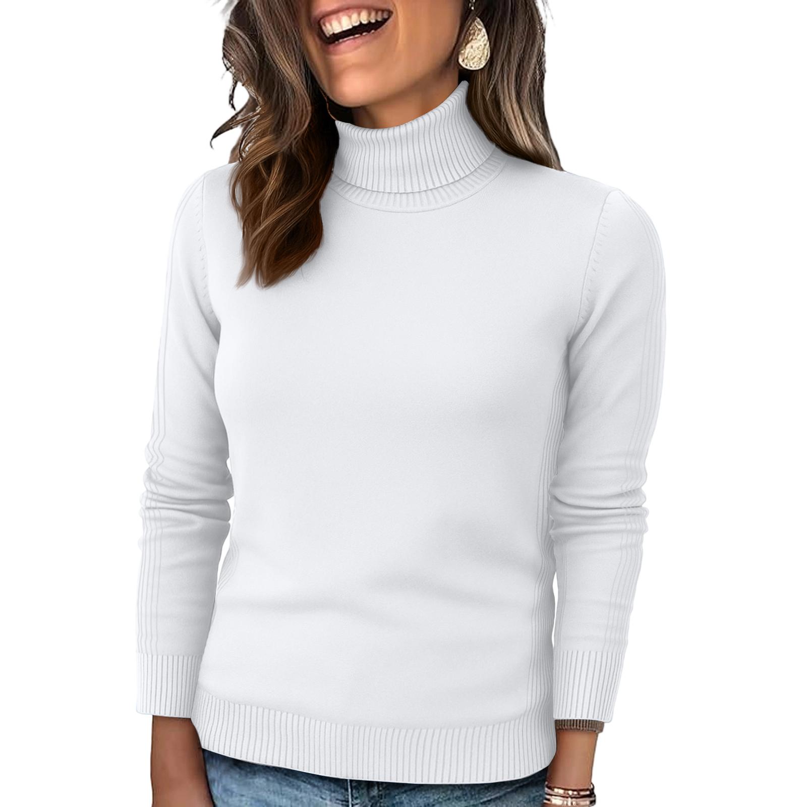 Damen Pullover Top mit langen Ärmeln und hohem Kragen aus Strick in Farbe XL weiß