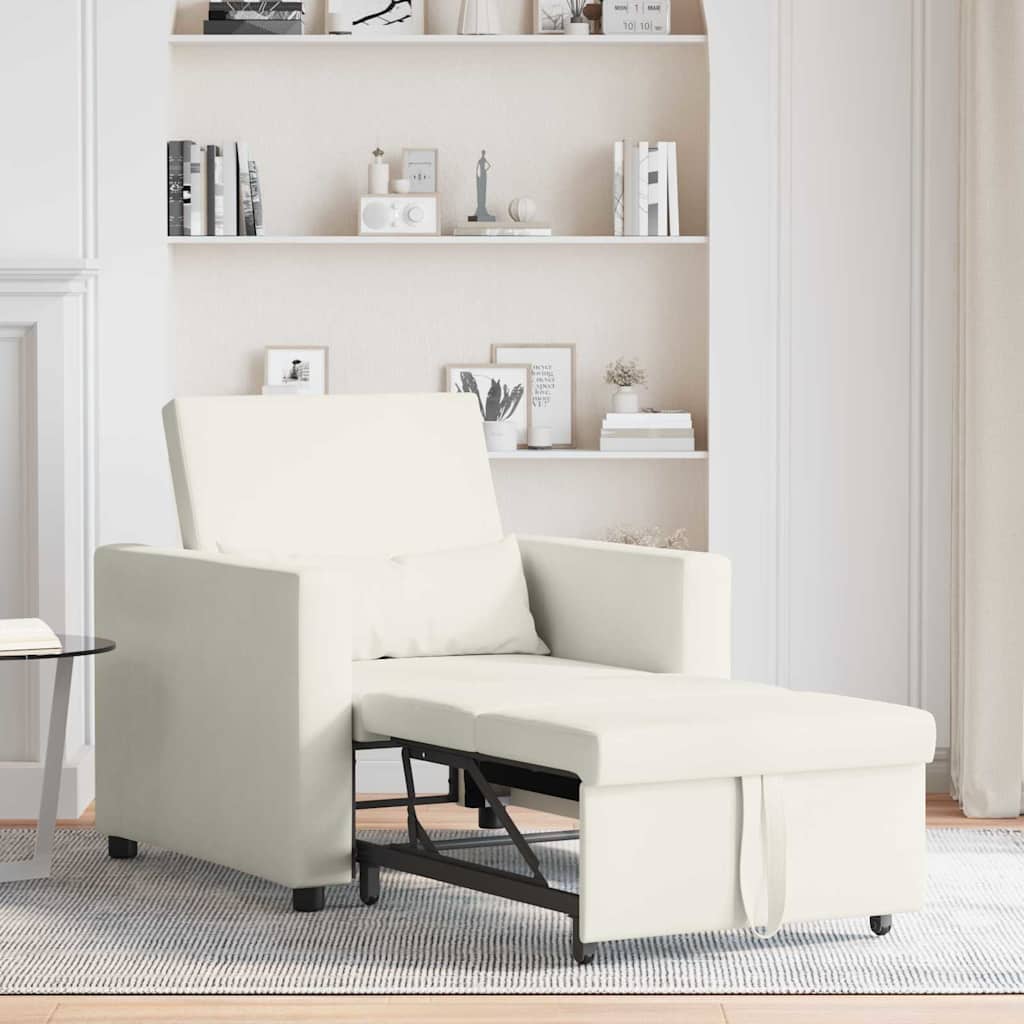 Extendable Single Sleeper Sofa with Wheels Cream Velvet