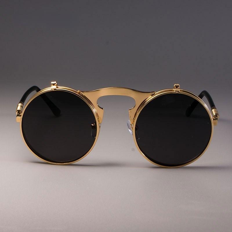 Steampunk Round Sun Glasses Men's Metal Material Retro Style Flip Round Sun Eyeglasses Women's Vintage Style Punk Shades Eyewear Gafas Oculos De Sol