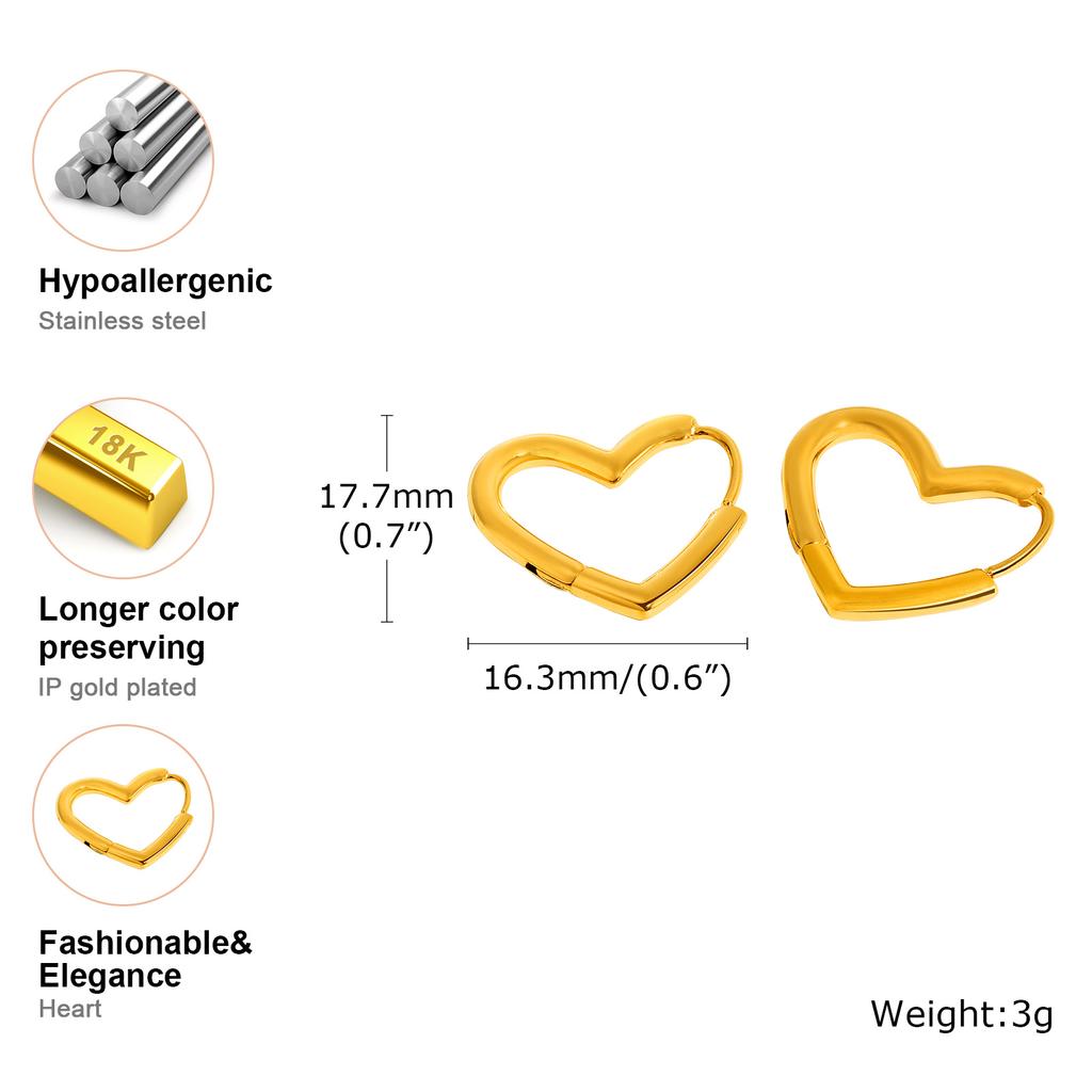 Fashion Smooth Heart-shaped Hoop Earrings for Women Stainless Steel Simple Piercing Earring Buckle Statement Earring Jewelry