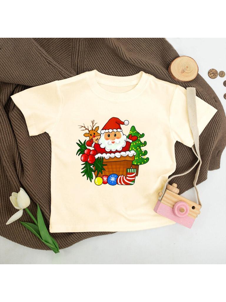 Weihnachtsmann Weihnachtsfeier Jungen Mädchen Retro Kurzarm-T-Shirt Kleinkind Weihnachten
