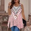 Women's Fashionable Casual Sports Double-ring Vest, Large-sized Tank Vest with Vintage Pattern Printed Patterns, Irregular Hem, Elegant and Simple