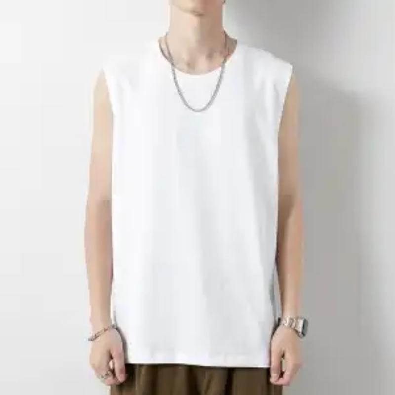 Men White Crew Neck Sleeveless Casual Tank Top