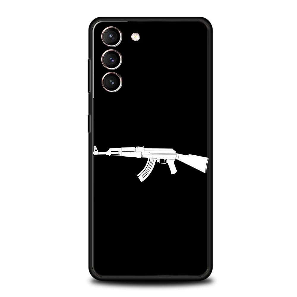 AK47 Handgun Gun BUllets Phone Case For Samsung Galaxy S23 Ultra S22 S21 S20 FE 5G S10 S10E S9 S8 Plus Note 20 Soft Black Cover