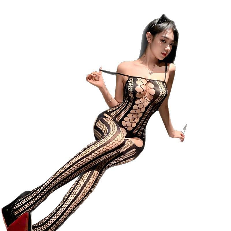 Sexy lingerie Sexy open crotch one-piece mesh black stockings suit uniform seduction lace hot passion