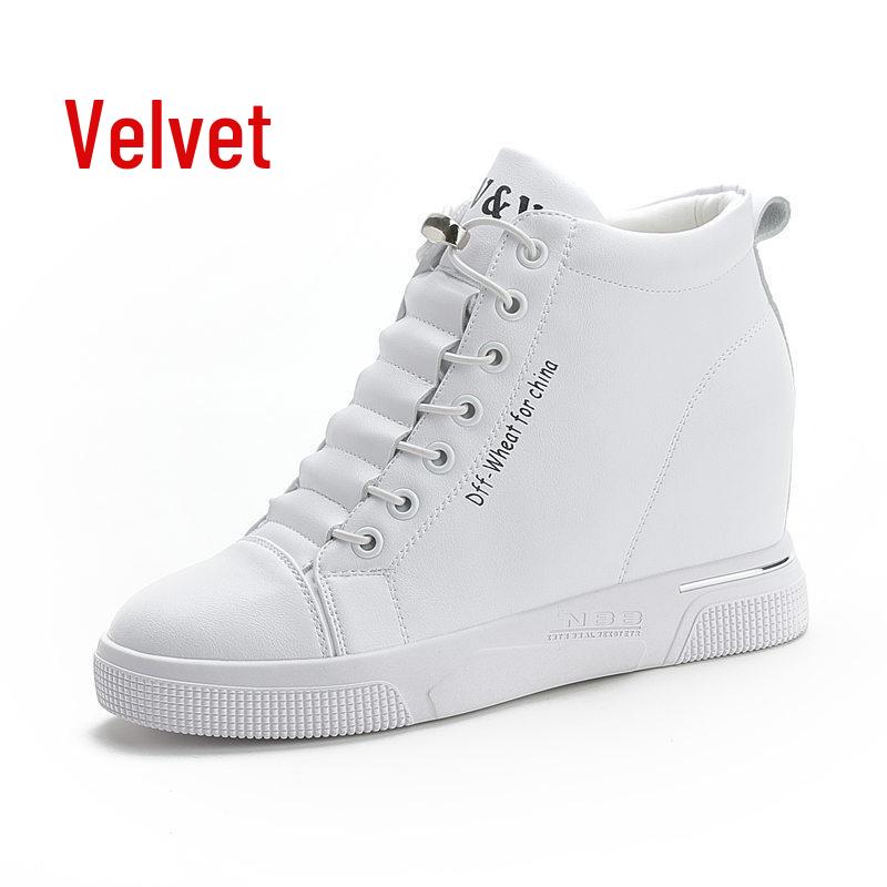 

Женские весенне-летние туфли на танкетке, белые хайтопы - корейский стиль, повседневные кроссовки на толстой подошве, увеличивающие рост. 39