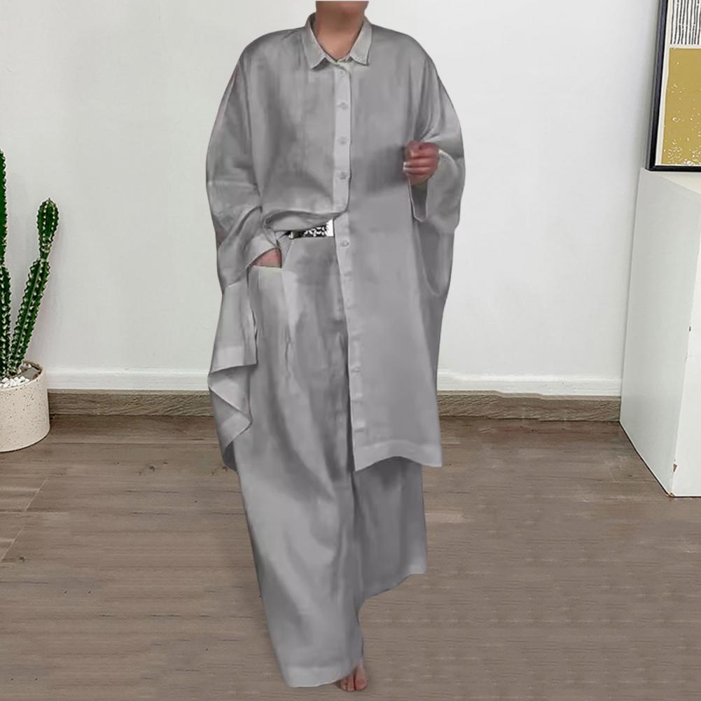 Women Suit Elegant Women's Shirt Pants Set with Lapel Button-down Blouse Elastic Waist Trousers Stylish Ol Commuting for Fall