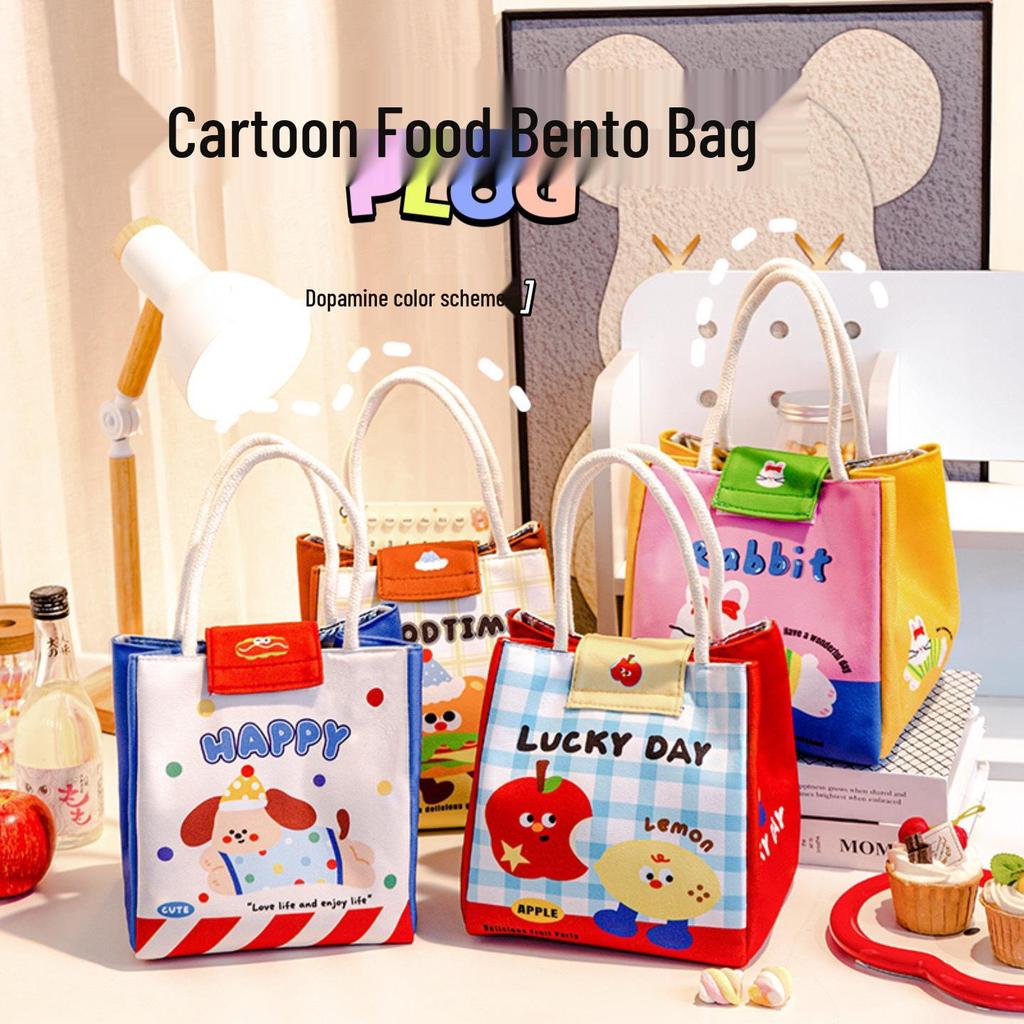Creative Cartoon Insulated Bento Bag - Large Capacity Handbag for Office Workers and Students, Portable Lunch Box Carrier with Fresh-Keeping Features.