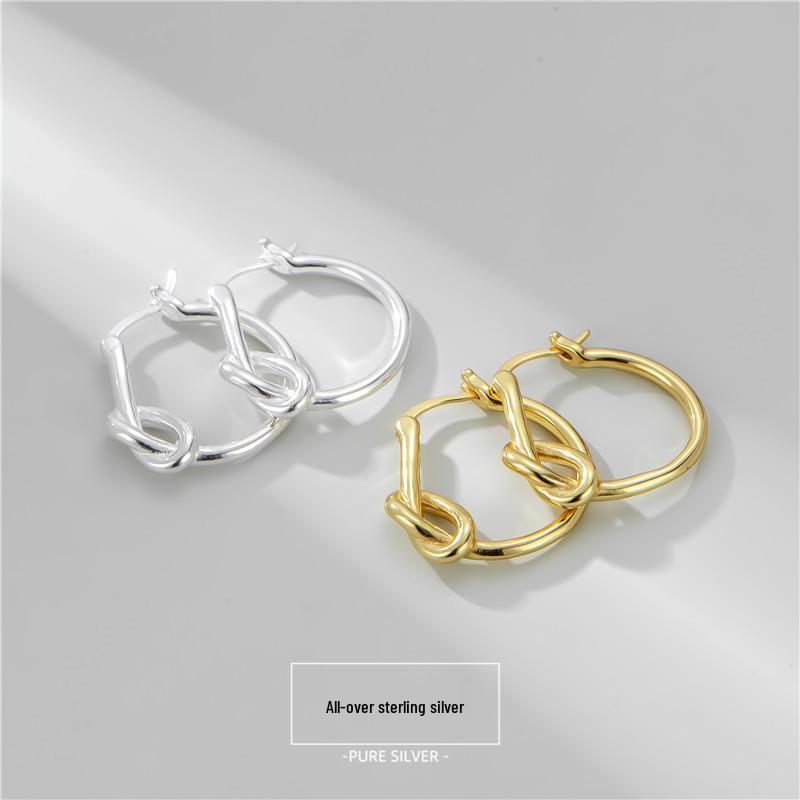 Korean Style S925 Sterling Silver Knotted Rope Ear Cuff Earrings