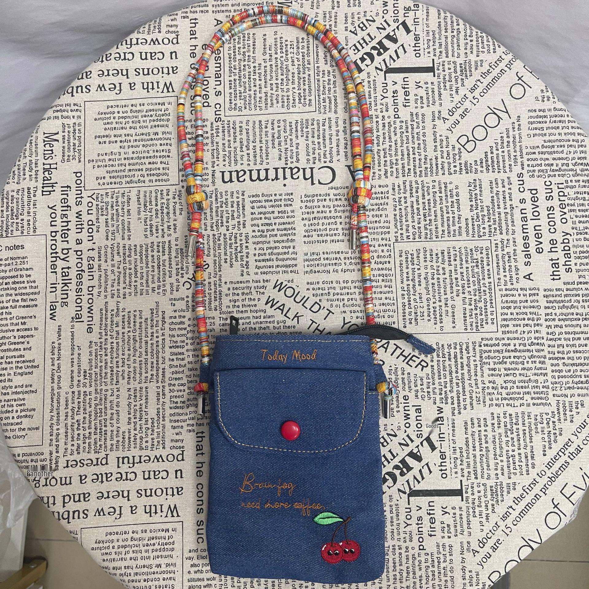 

Large Capacity Embroidered Summer Denim Crossbody Shoulder Bag синий