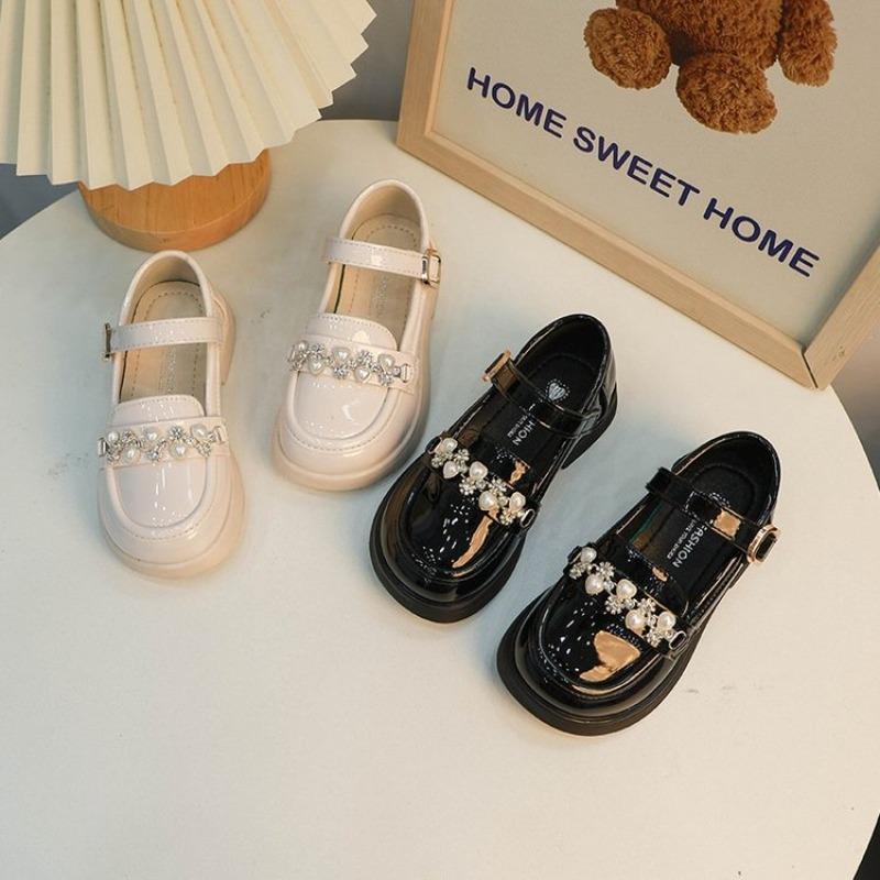 Girls Mary Jane Shoes Glossy PU Children's Leather Shoes Spring Autumn Rhinestone Kids Fashion Princess Party Shoes Lolita Style
