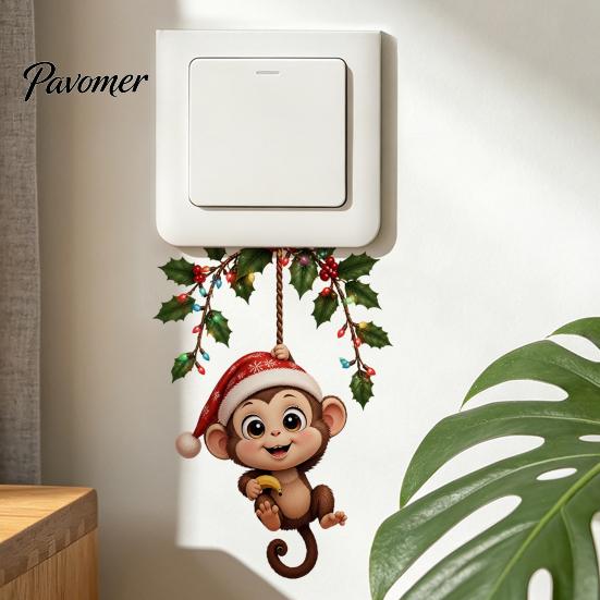 Creative Wall Ornaments Cute Hanging Monkey Switch Sticker for Christmas/Halloween Decor, Self-Adhesive Light Sticker, Removable PVC Halloween Socket