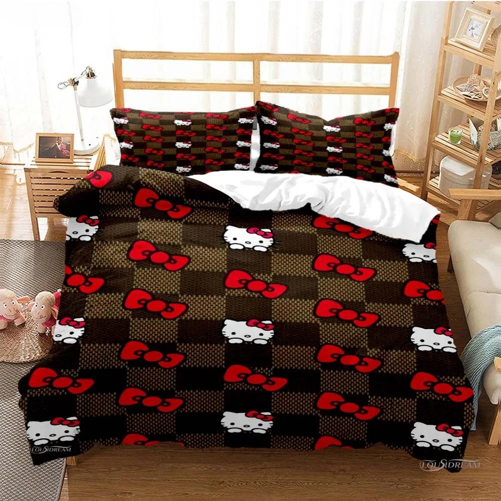 Hello Kitty Cartoon Cute Comforter Duvet Cover Bedding Sets Soft Quilt Cover Pillowcases Single/Double/Queen/King Size