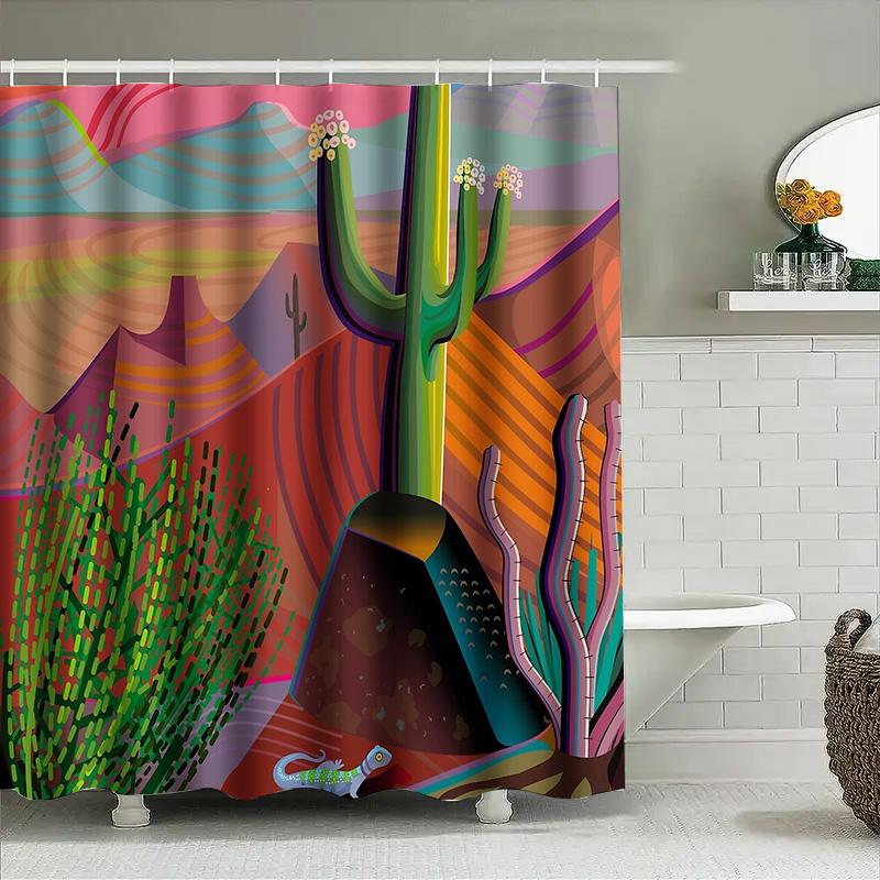 Desert Cactus Shower Curtain Southwestern Landscape Nature Decor Western Bathroom Set Artistic Home Decor Vintage Rustic Room