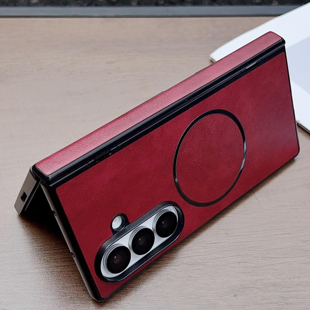 Luxury Busine Sle Leather Hinge Magnetic Phone Case for Original Samsung Galaxy Z Fold 7 6 5 4 3 Magsafe Wireless Charging Cover