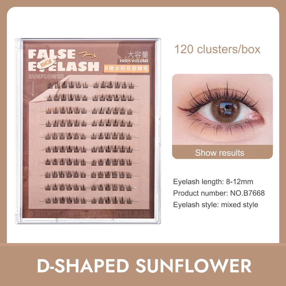 BQI Ultra-curly Sunflower False Eyelashes D Curl Enlarged Eye Makeup Looks, Large Capacity 120 Clusters Eyelashes
