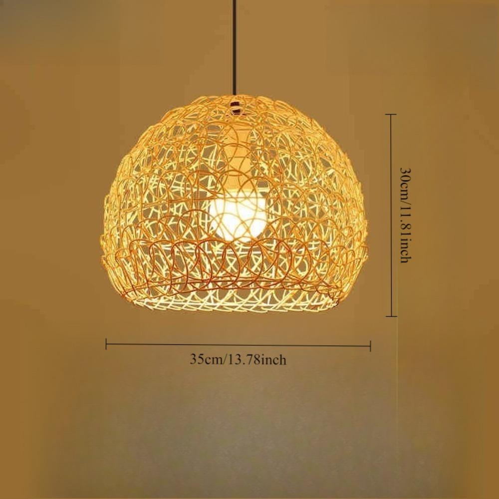 

Handmade Natural Rattan Art Chandelier Round Fish Scale Weaving Lamp Creative Pastoral Retro Balcony Restaurant Lamp Kitchen No Bulb