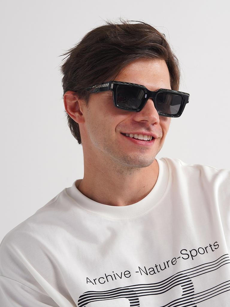 Ruiao Retro Black Designer Sunglasses Vintage for Women Clear Luxury Square Rectangular Blue Lens Man UV400 High Quality