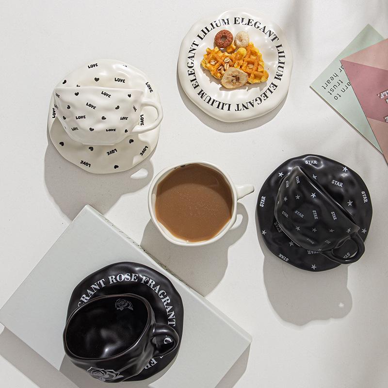 European Ceramic Coffee Cup And Saucer Set, Medieval Hand-Squeezed Ceramic Cup, Restaurant Home Afternoon Tea Cup, Breakfast Cup, Water Cup