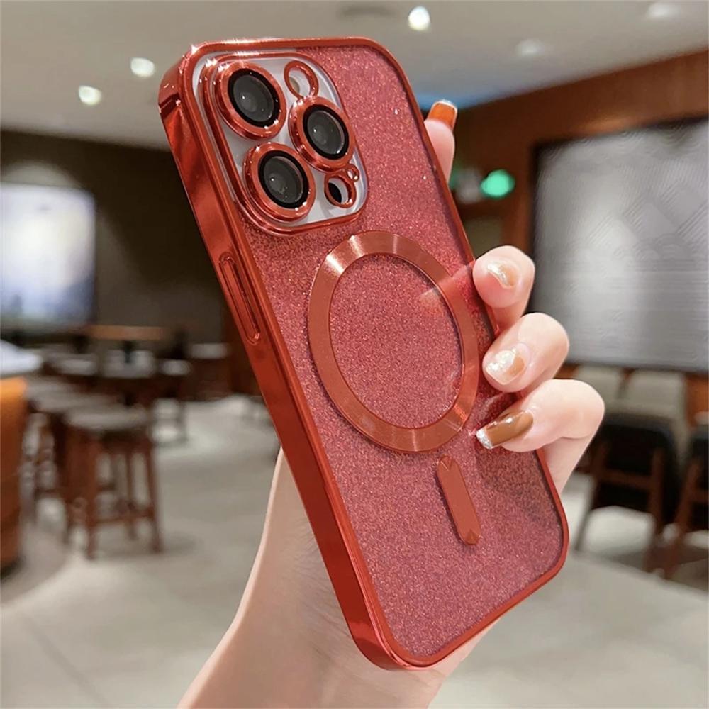 Luxury Electroplate Magsafe Wireless Charge Case for iPhone 15/14/13/12/11 Pro Max Plus – Soft Bumper Glitter Cover