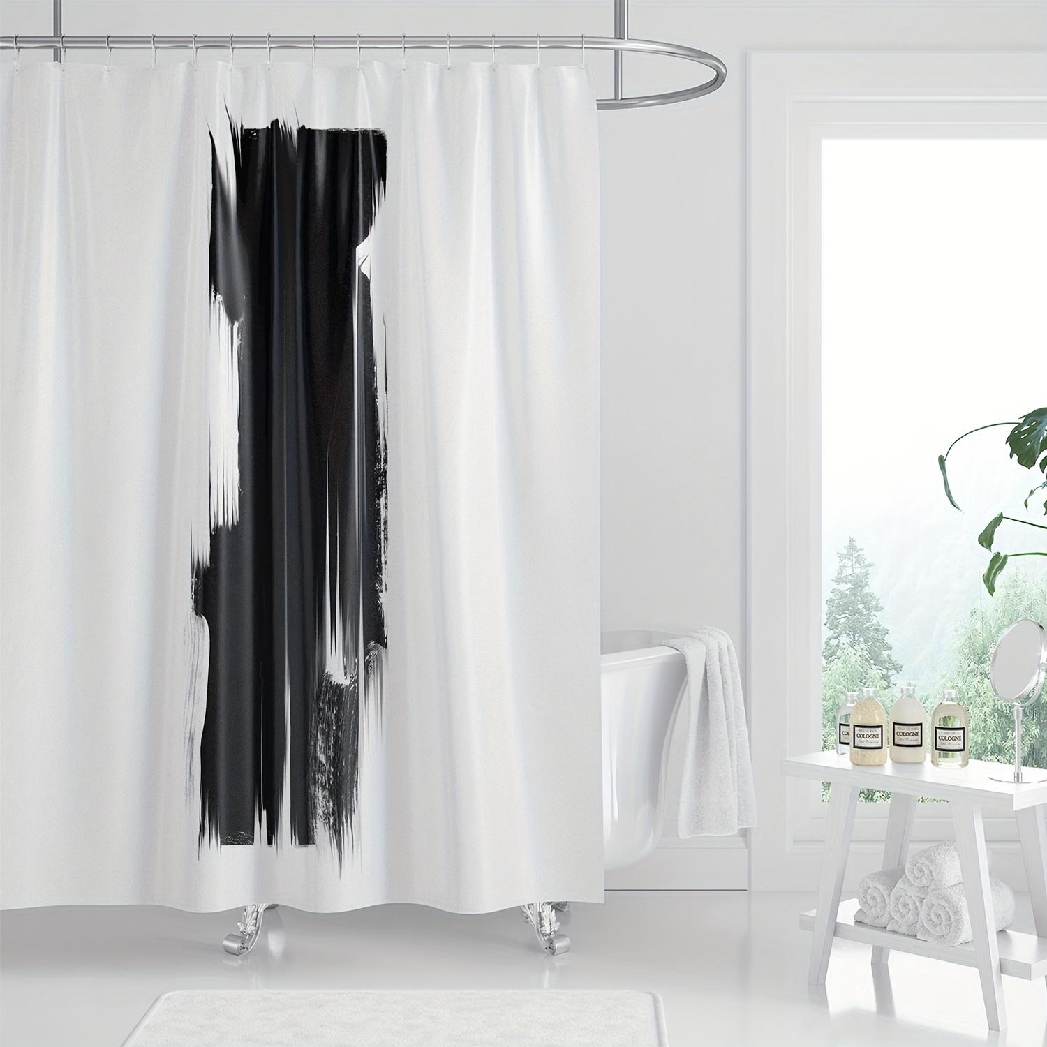 

1Pc Modern Abstract Black And White Print Shower Curtain - Polyester, Minimalist Art Design With Hooks, Machine Washable W60H190(CM)-1 Pcs
