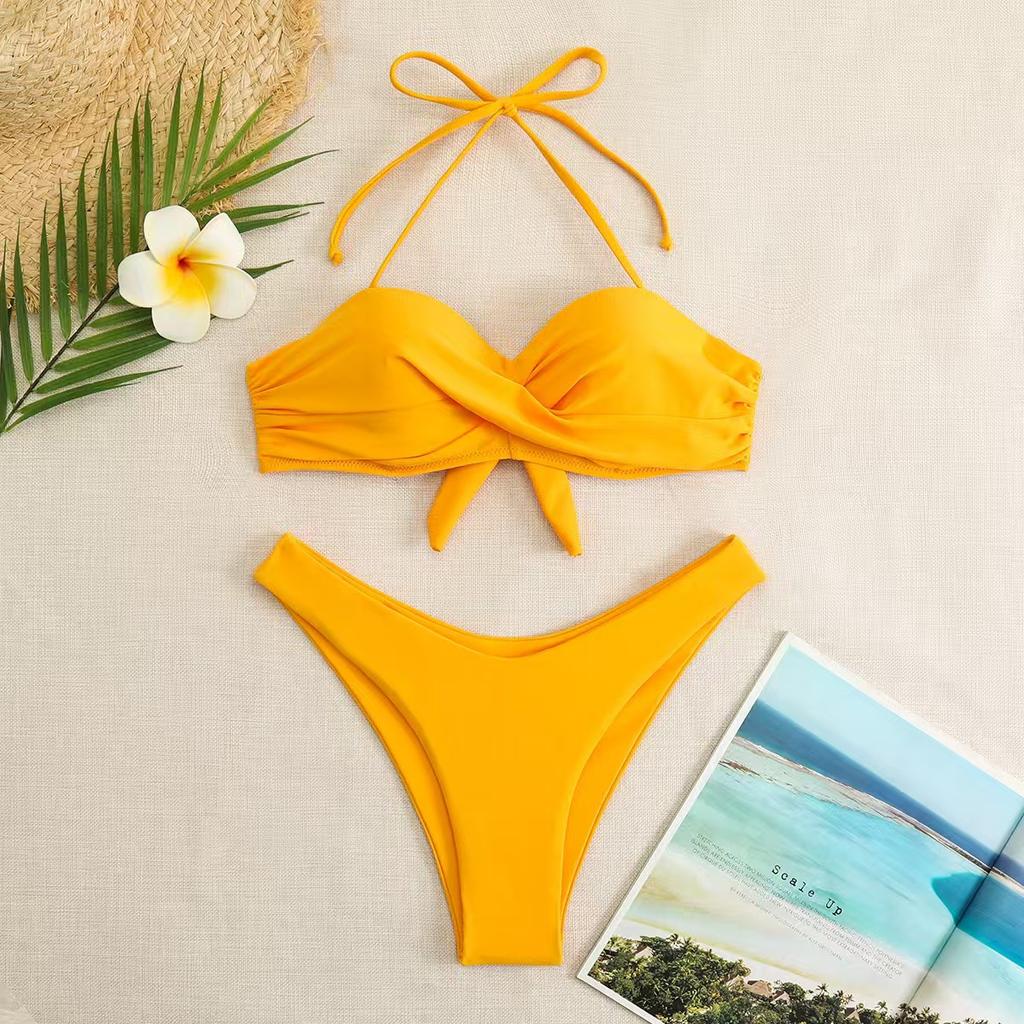 Solid Color Split Swimsuit Women's Three-point Bikini Sexy Beach Vacation Bikini Women