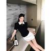 Korean contrasting color lapel neck front shoulder short-sleeved T-shirt women's summer fashion simple design slim-fitting versatile temperament top