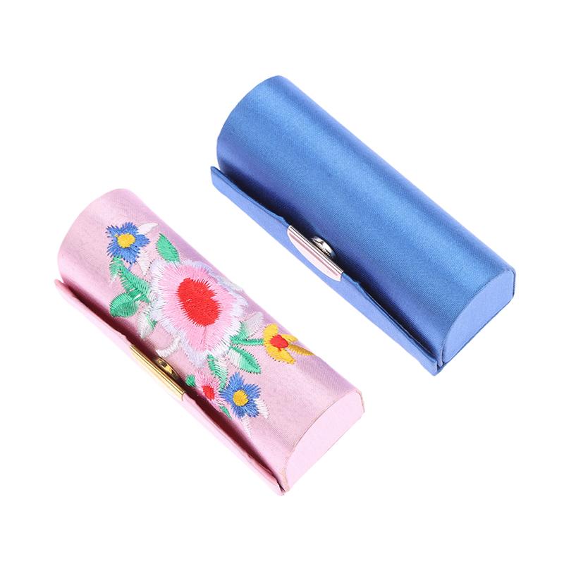 Flower Jacquard Lipstick Case Single Jewellery Box Lip Gloss Storage Case Cosmetic Bags With Mirror Women Makeup Storage Box