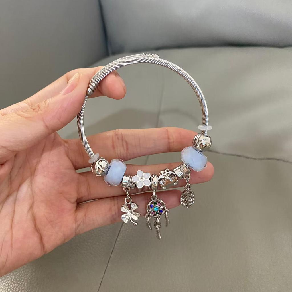 Panjia Dora Women's Stainless Steel Beaded Bracelet - European American Versatile Luxury Jewelry