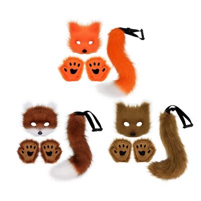 Set Costum Vulpe și Vulpi Plușate Mască Animal Coadă și Mănușă Animal, Costum Animal Halloween pentru Copil Adult Halloween Cosplay