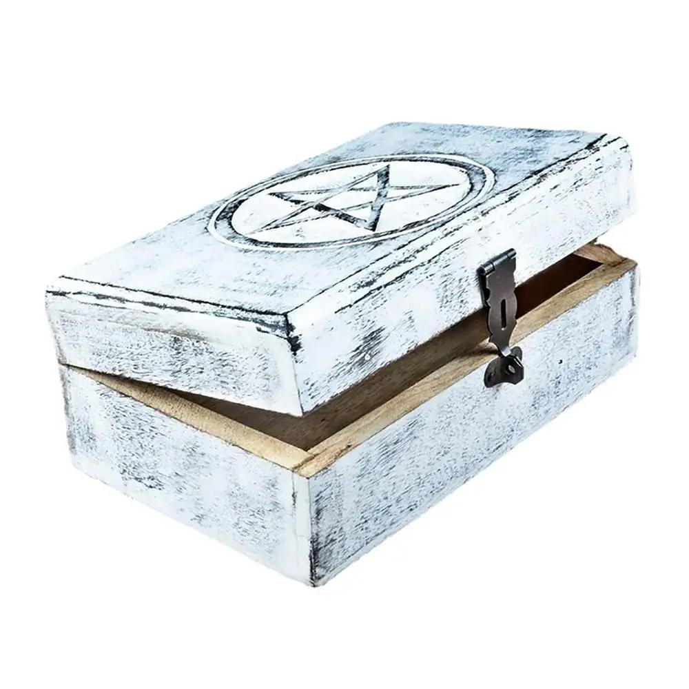 Wooden Jewelry Storage Box Antique Star Carved Trinket Box Storage Case Chic Organizer Tarot Cards Necklaces Unique Home Decor