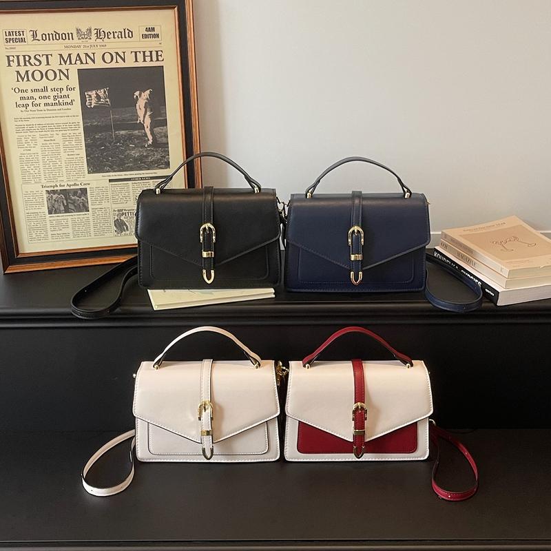Fashion Luxury PU Leather Women's Square Crossbody Bag Top Handle Mini Satchel Flap Handbag Contrast Color Trendy Shoulder Bag