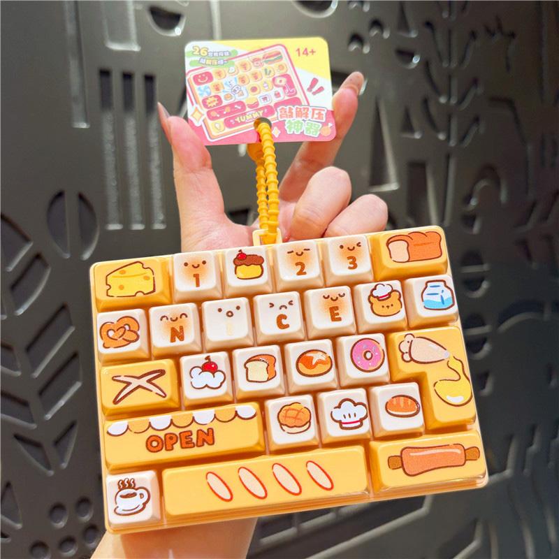 Cartoon 26-Keycap Keychain Toys 26-Key Keyboard Clicker Keychain Stress Releasing Toys Bag Charm Keyboard Keychain