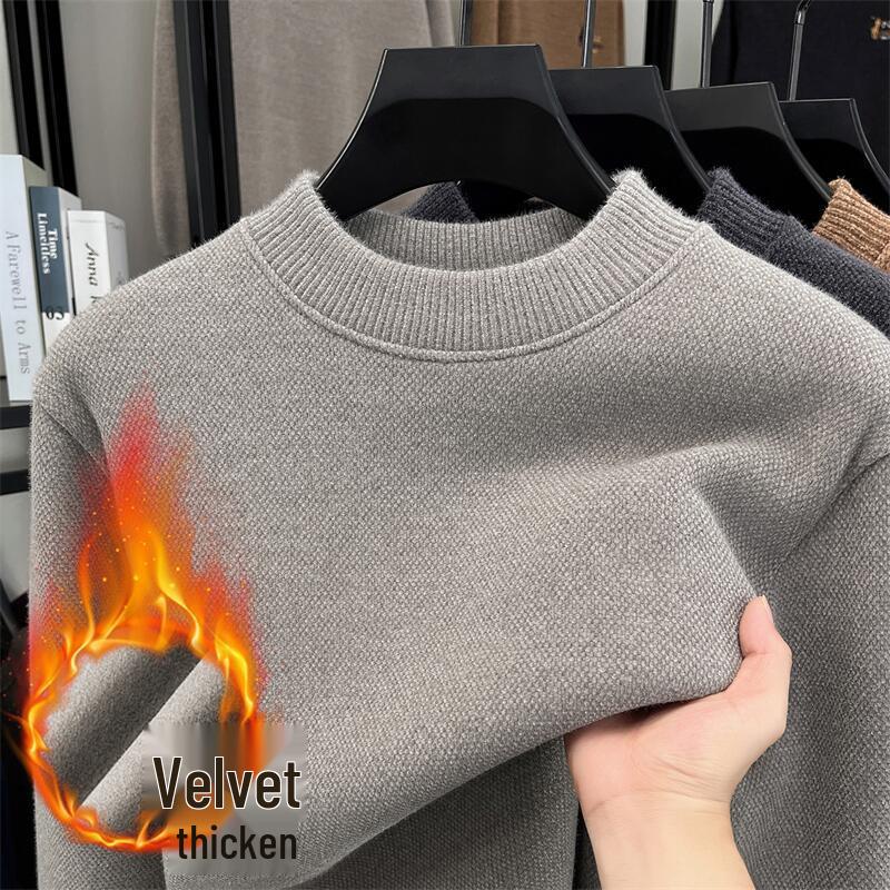

Men s 2025 Winter Anti-Pilling Mink Velvet Sweater - 650g Half-High Collar Plus Velvet Warm Base Layer 3XL сірий колір/бежевий