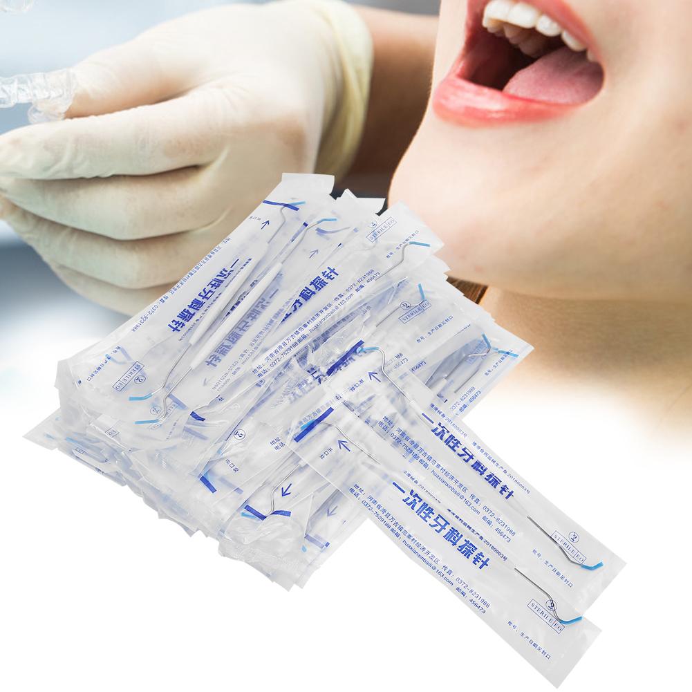 100pcs Disposable Dental Explorers Temporary Double Ends Probe Hook Pick Dental Tool