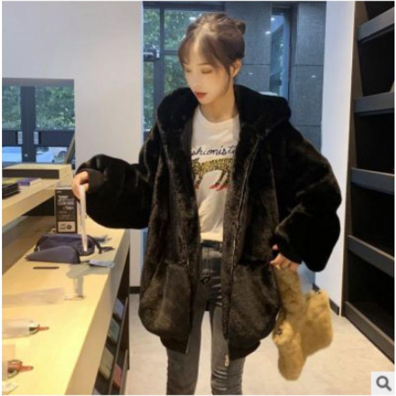 

Новое утолщенное длинное пушистое пальто с капюшоном из искусственного кроличьего меха рекс, зимнее мужское и женское большого размера S