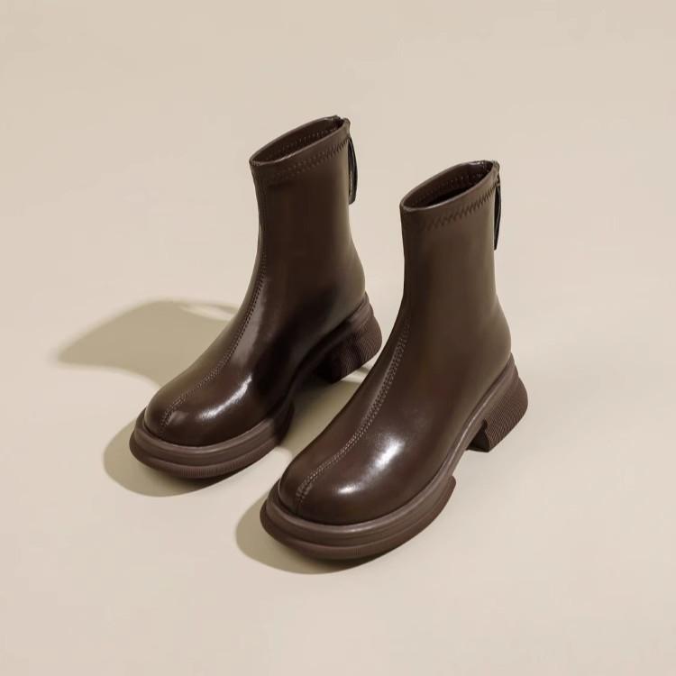 Bőr bokacsizma női vastag sarok 2025 új tavaszi és őszi elasztikus vékony csizma egycsizma vastag talpú brit Martin csizma