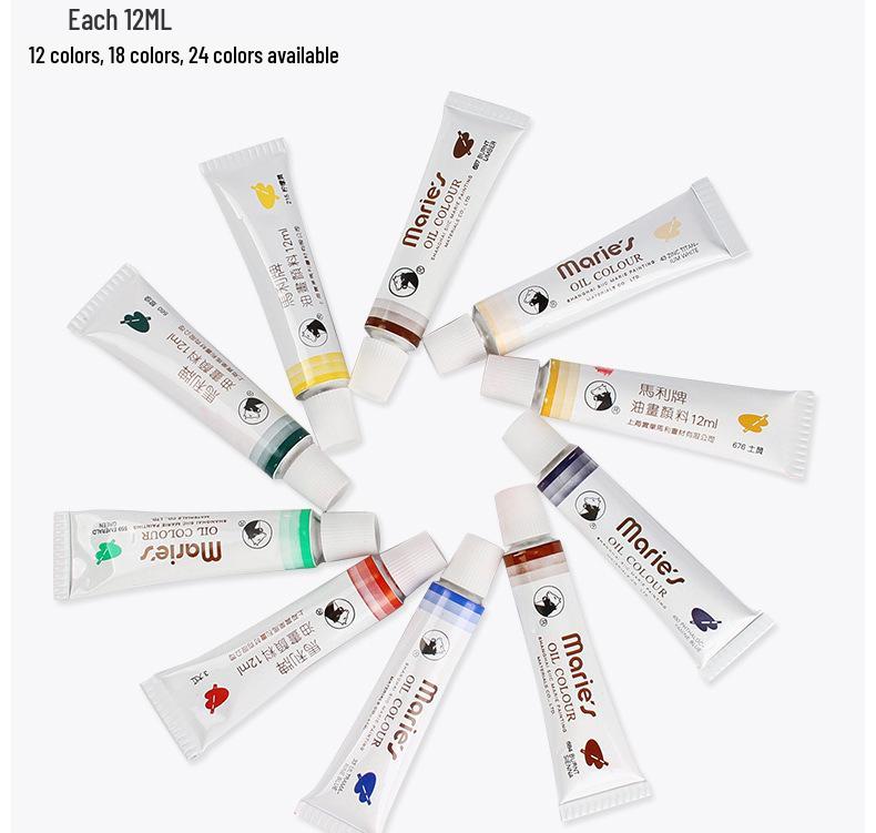 Marie Oil Paint Set: 12/18/24 Colors with 12ml Tubes - Art Supplies for Painting
