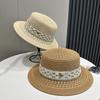 Summer Hollow Flat Top Straw Hat Female Ethnic Style Straw Hat Breathable Sunscreen Hat Small Versatile Vacation Sun Hat